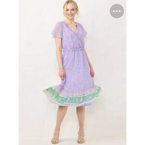 Lauren Conrad Floral Flutter Sleeve Midi Dress Cottagecore Spring Romantic Sz XS